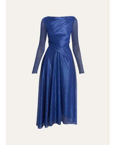 Talbot Runhof High-low Metallic Voile Midi Dress - Blue
