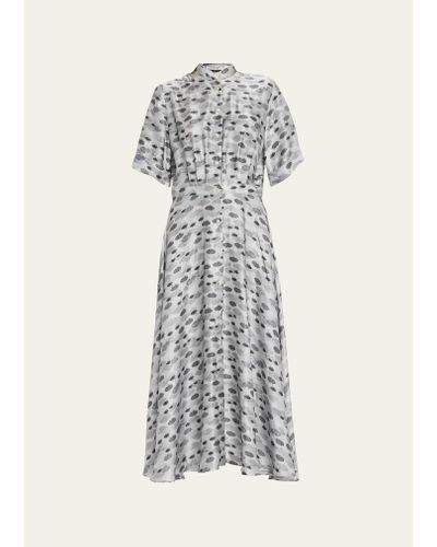 Officine Generale Nadia Abstract Print Button-front Midi Dress - White