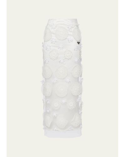 Prada Hand-embroidered Rose Maxi Skirt - White