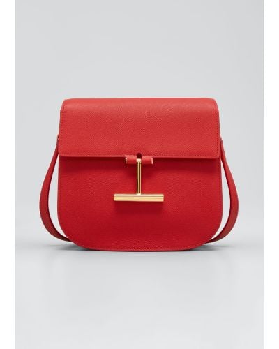 Tom Ford Tara Mini Crossbody In Grained Leather With Leather Strap - Red
