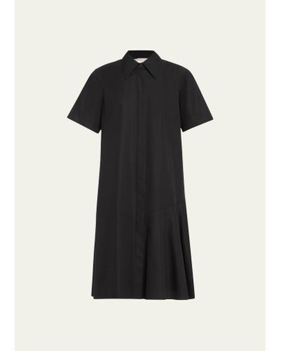 Lafayette 148 New York Flounce Cotton Poplin Midi Shirtdress - Black
