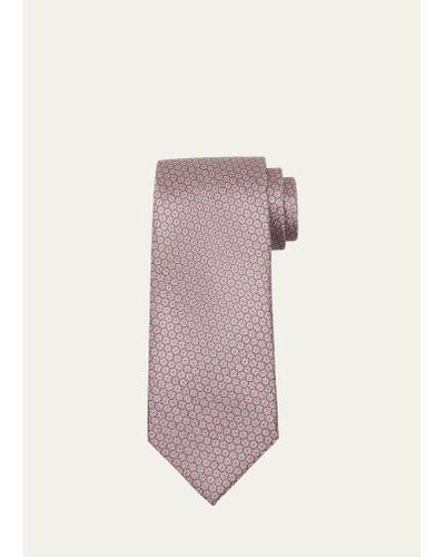 Brioni Silk Micro-geometric Tie - Pink