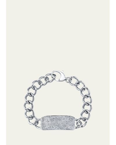 Sheryl Lowe Pave Diamond Id Tag Chain Bracelet - Natural