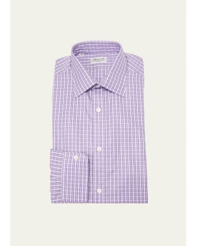 Charvet Micro-check Cotton Dress Shirt - Purple