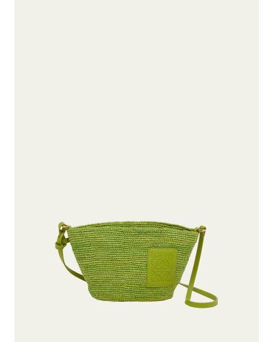 Loewe X Paula's Ibiza Slit Pochette Bag In Raffia With Leather Strap - Green