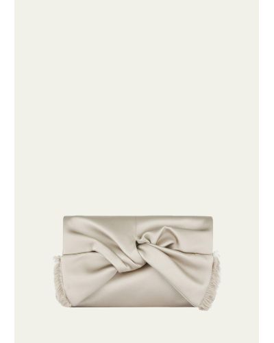Anya Hindmarch Bow Clutch Bag In Double Satin - Natural