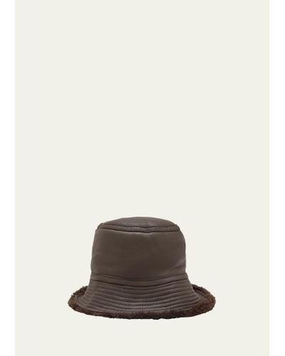 Army by Yves Salomon Teddy Merino Wool & Leather Bucket Hat - White