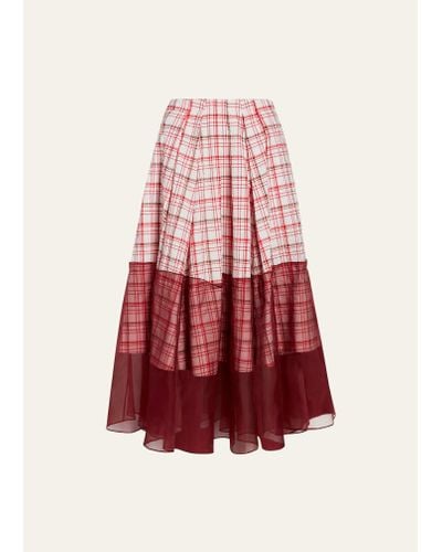 Rosie Assoulin I Sheer Right Through You Plaid Midi Skirt - Red