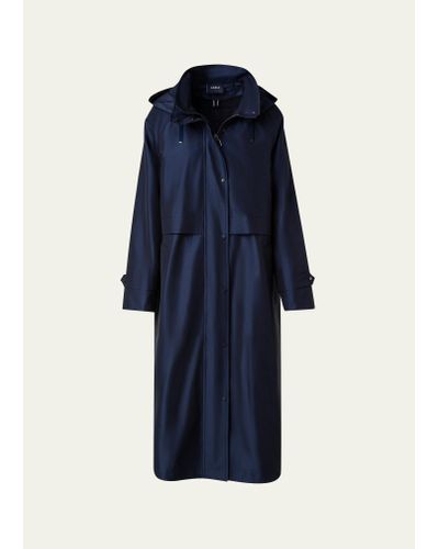 Akris Detachable Hooded Silk Taffeta Coat With Detachable Padded Lining - Blue