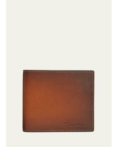 Santoni Saffiano Leather Bifold Wallet - Brown