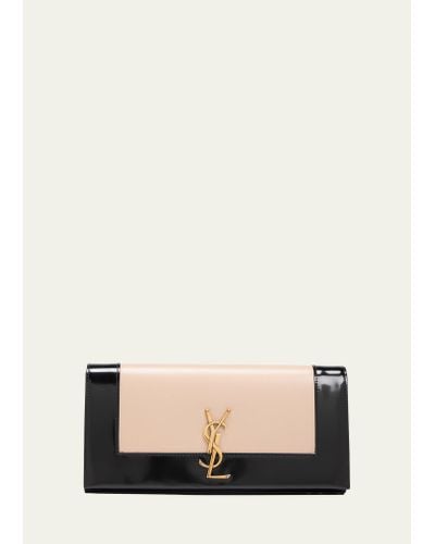 Saint Laurent Kate Ysl Clutch Bag In Spazzolato Leather - Natural
