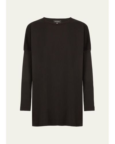 Eskandar Round Neck Long Sleeve Cotton T-shirt - Black
