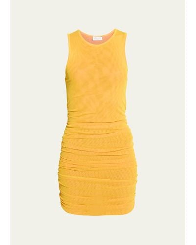Saint Laurent Ruched Tulle Sleeveless Mini Dress - Yellow