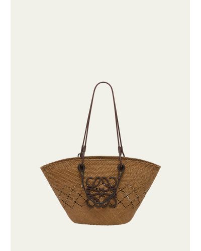 Loewe X Paula's Ibiza Medium Anagram Basket Tote Bag In Iraca Palm With Leather Handles - Natural