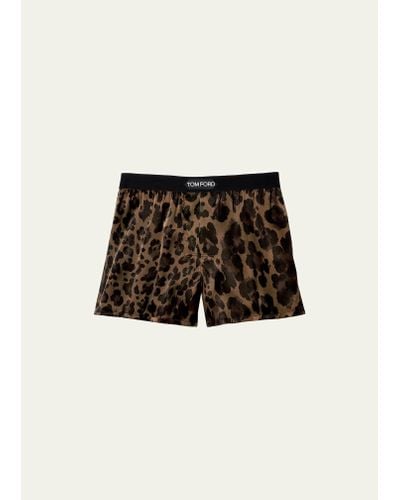 Tom Ford Logo-band Leopard Silk Boxers - Natural