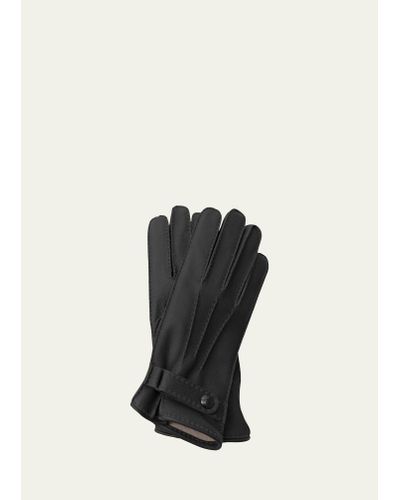Bergdorf Goodman Deerskin Leather Gloves With Cashmere-silk Lining - Black