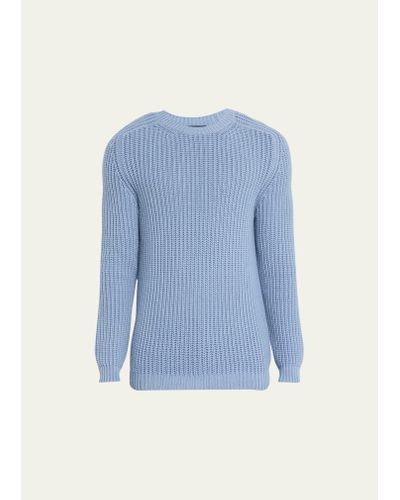 Iris Von Arnim Stonewashed Cashmere Ribbed Crewneck Sweater - Blue