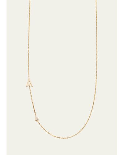 Zoe Lev 14k Gold Asymmetrical Initial And Bezel Diamond Necklace - White