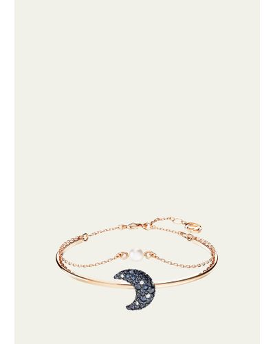 Swarovski Luna Rose Gold-tone Crystal Moon And Pearly Double-wrap Bracelet - Natural