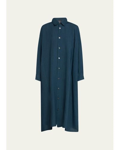 Eskandar Wide A-line Shirt Dress With Collar - Blue