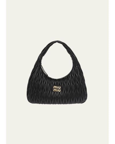 Miu Miu Large Quilted Leather Hobo Bag - Black