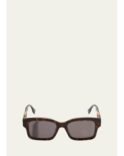 Fendi Gold-tone Ff-logo Rectangle Sunglasses - Multicolor