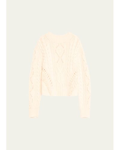 Vince Wool Fringe-trim Cable-knit Sweater - Natural