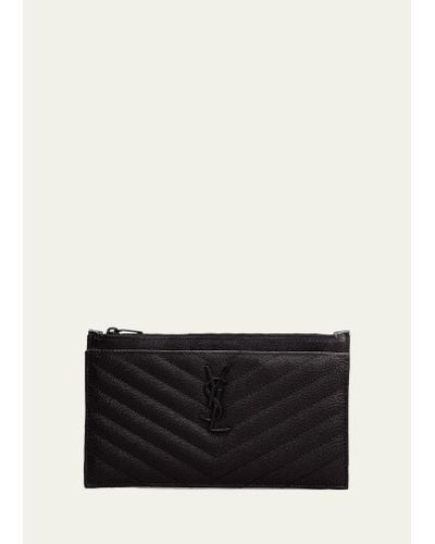 Saint Laurent Ysl Monogram Small Ziptop Bill Pouch In Grained Leather - Black