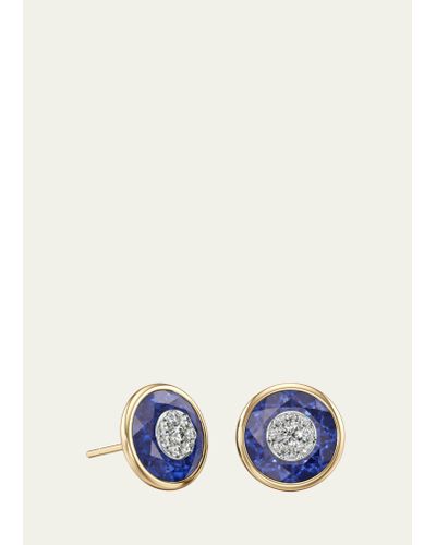 Bhansali 18k Stone And Brilliant Diamond Stud Earrings - Blue