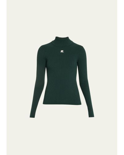 Courreges Turtleneck Long-sleeve Rib Sweater - Green