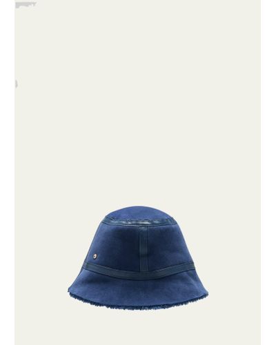 Inverni Lamb Shearling & Leather Bucket Hat - Blue