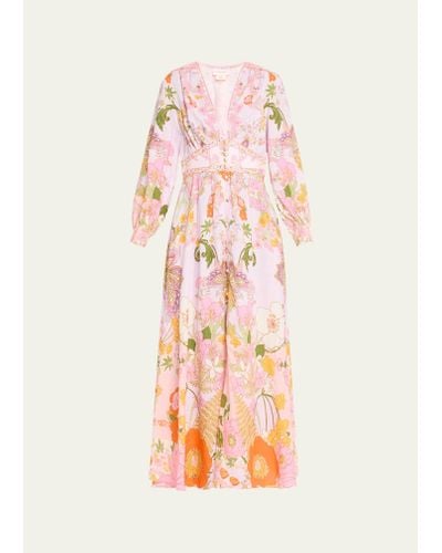 Camilla Button-front Linen Maxi Dress With Shaped Waistband - Pink