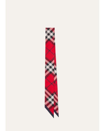Burberry Reversible Check Silk Twill Skinny Scarf - Red