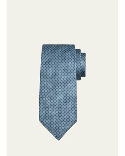 Brioni Silk Micro-geometric Tie - Blue