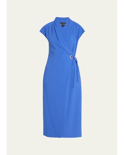 Giorgio Armani Wrap Midi Dress With Tie Detail - Blue