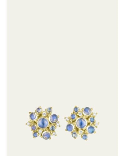 Paul Morelli 18k Yellow Gold Moonstone Bubble Stud Earrings With Diamonds - White
