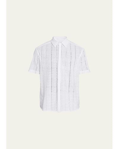 Thorsun Crochet Broad-stripe Shirt - White
