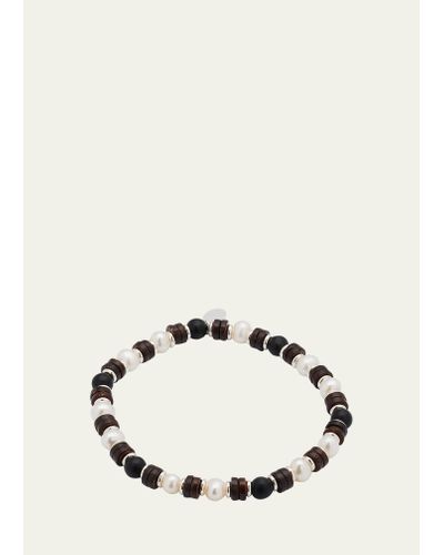 Jan Leslie Freshwater Pearl And Black Agate Beaded Bracelet - Natural