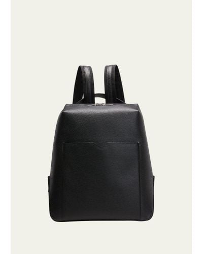 Valextra V-compact V-line Pebble Leather Backpack - Black