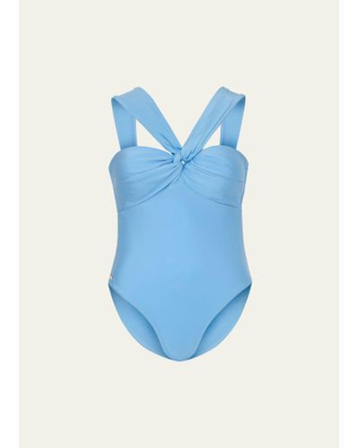 Milly Cabana Betsy Draped One-piece Swimsuit - Blue