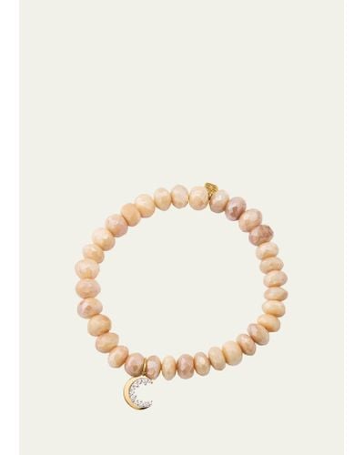 Sydney Evan 14k Yellow Gold Small Cocktail Crescent Moon Charm Beaded Bracelet With Diamonds - Natural