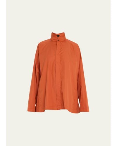 Eskandar Side-panel Shirt With Double Stand-collar (mid Plus Length) - Orange