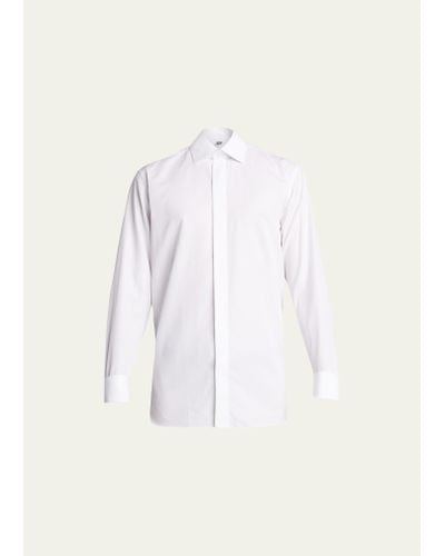 Bergdorf Goodman Formal Twill Fly-front Dress Shirt - White