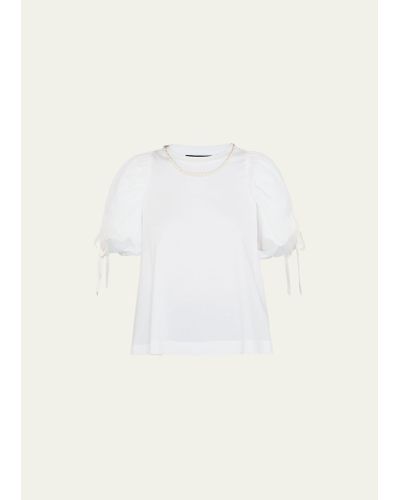 Simone Rocha Beaded Tulle Puff-sleeve Cotton T-shirt - Natural