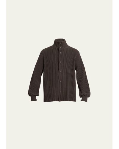 Homme Plissé Issey Miyake Pleated Stand-collar Blouson Jacket - Brown