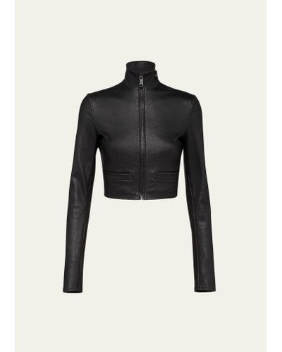 Prada Leather Zip Crop Jacket - Black