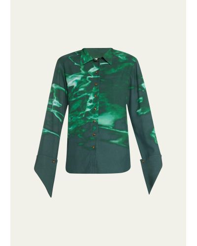 Rosie Assoulin Pool Print Button-front Top With French Cuffs - Green