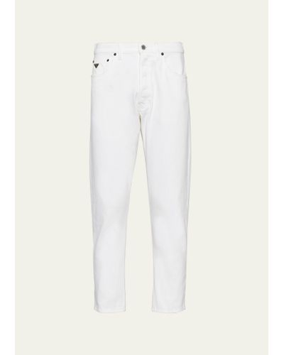 Prada Cropped Jeans With Triangle Logo - White