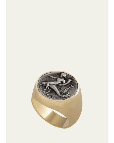 Jorge Adeler 18k Yellow Gold Hammered Taras Coin Ring - Gray