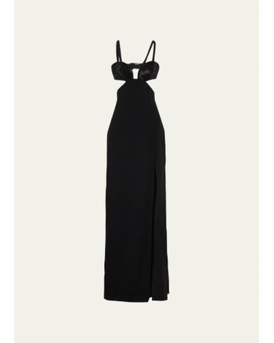 Elie Saab Long Embellished Cutout Crepe Dress - Black